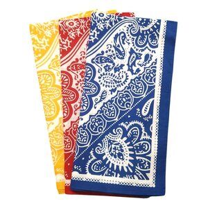 Paisley Bandanas 22"x22" Cotton Square Handkerchiefs Blue Red Yellow 3 Multicolo